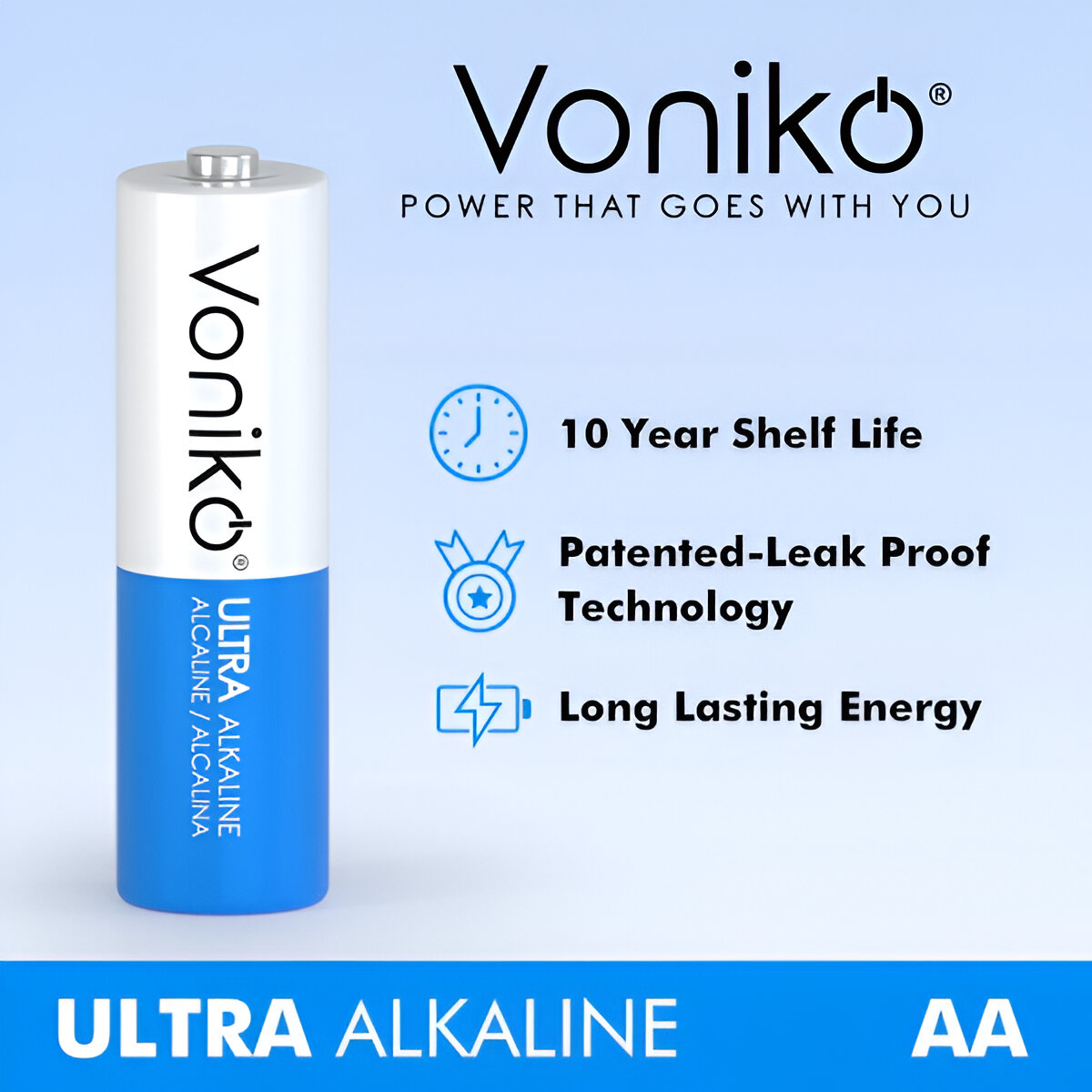 Baterías Alcalinas Premium Voniko AA - Doble A 1.5V 2900mAh - Imagen 4